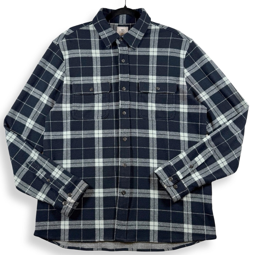 7 Diamonds Generation Soft Flannel Shirt Mens L Navy White Plaid Stretch